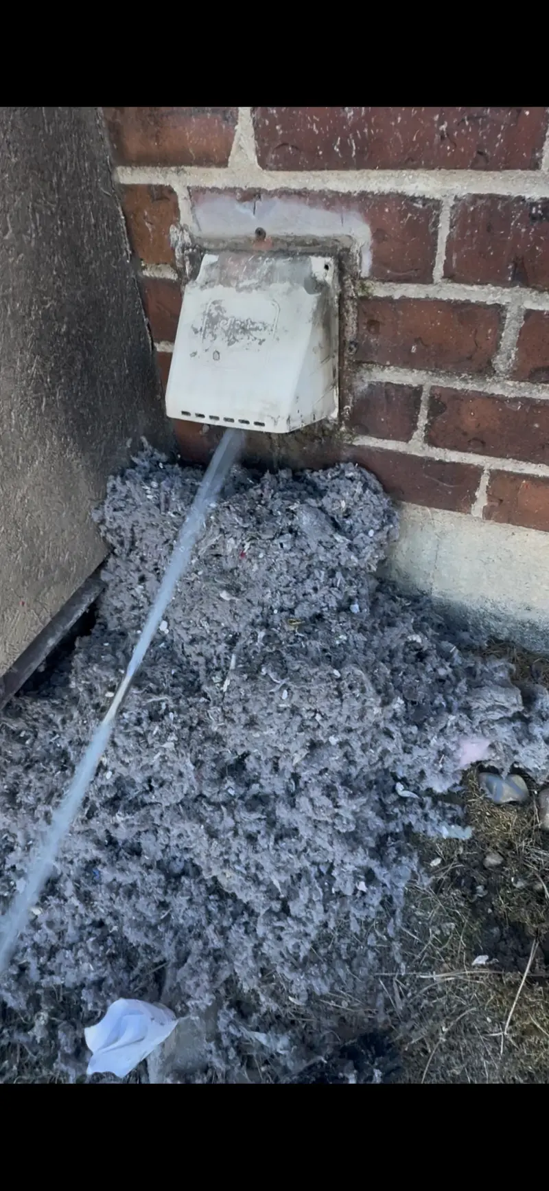 Large pile of lint debris removed from dryer vent