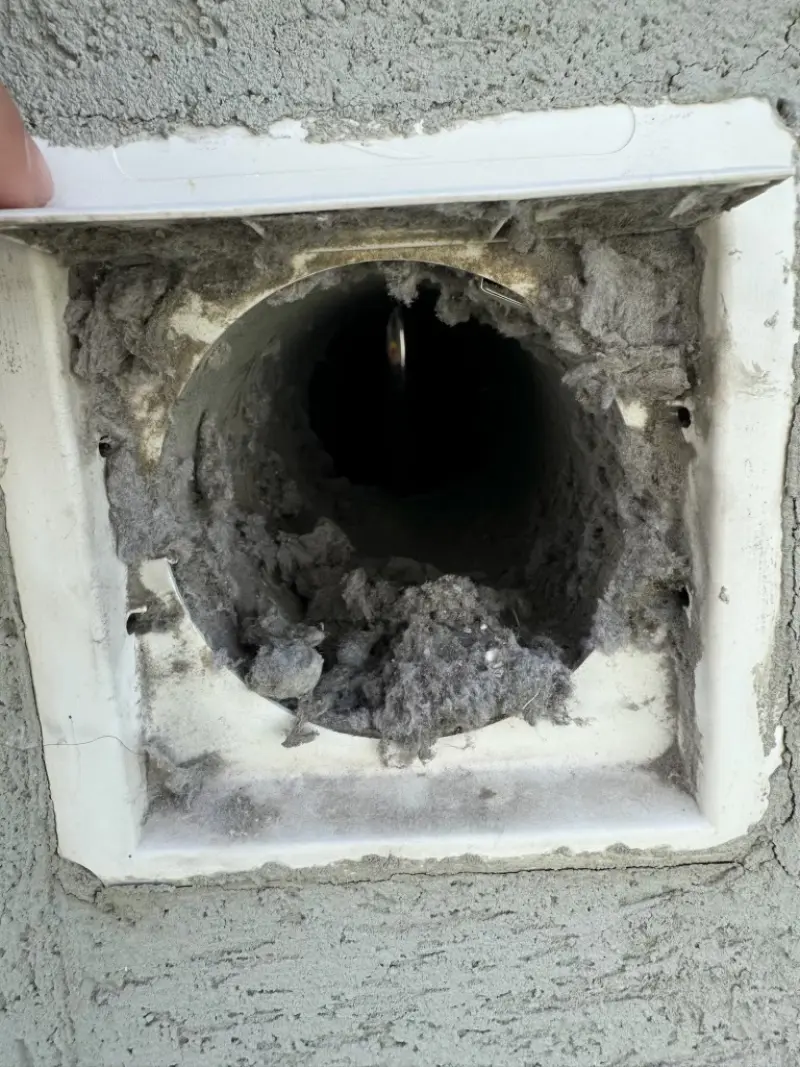Badly clogged dryer vent exterior before cleaning
